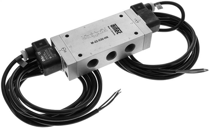 5/3-Wege Magnetventil, G 1/2", Mittelstellung geschlossen, 24 V= (ATEX), mit 3m Kabel