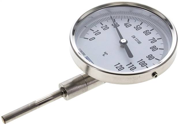 Bimetallthermometer, senkrecht D100/0 bis +120°C/63mm, Edelstahl