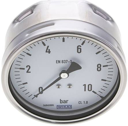 Manometer waagerecht (CrNi/Ms), 100mm, 0 - 10 bar