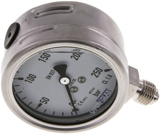 Chemie-Glycerin-Manometer senkrecht, 63mm, 0 - 250 bar, Edelstahl