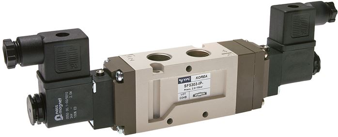 5/3-Wege Magnetventil, G 3/8", Mittelstellung entlüftet, 24 V=