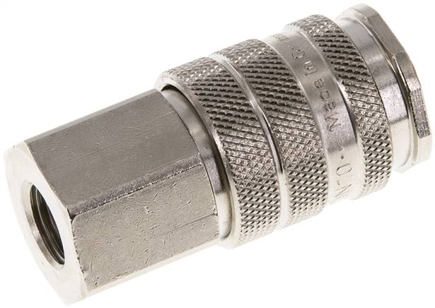 Schnellkupplung (NW10) G 1/4"(IG), Messing vernickelt, für Stecker beidseitig absperrend