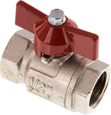 Messing-Kugelhahn, kurz, G 1/2", -0,9 bis 50 bar, voller Durchgang, Knebelgriff