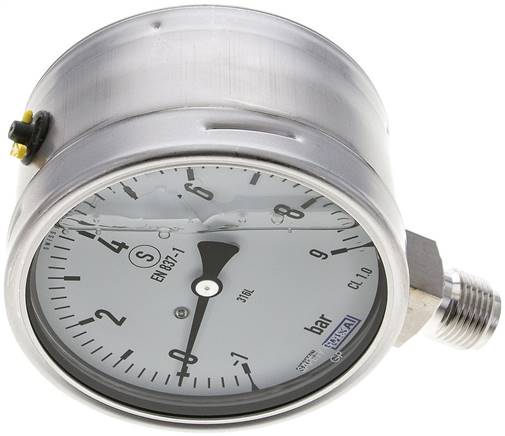 Gly.-Sicherheits-Manometer senkrecht,100mm, -1 bis 9 bar