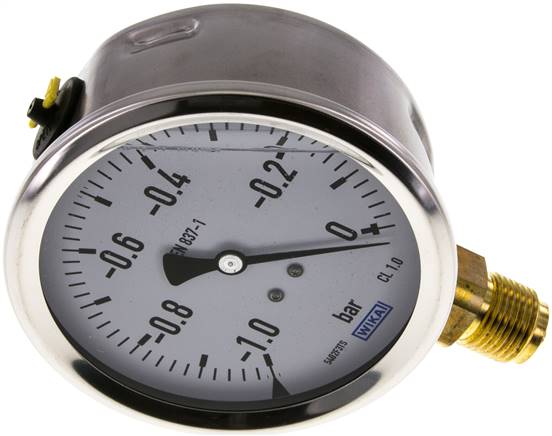 Glycerin-Manometer senkrecht (CrNi/Ms),100mm, -1 bis 0 bar