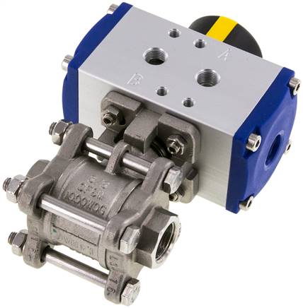 Pneumat. Edelstahl-Kugelhahn, G 3/8", doppeltwirkend, FKM-Dichtung