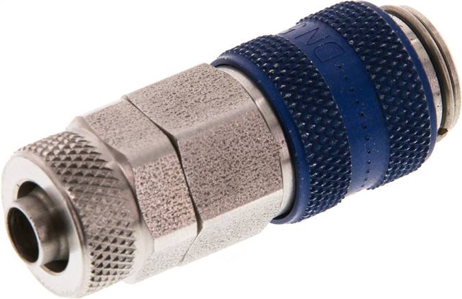 Schnellkupplung (NW5) 8x6mm Schlauch, Edelstahl, für Stecker beidseitig absperrend, blau