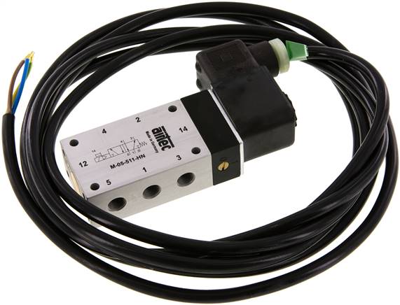 5/2-Wege Magnetventil, G 1/8", Feder, 24 V= (ATEX), mit 3m Kabel