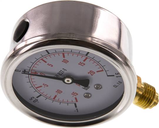 Glycerin-Manometer senkrecht (CrNi/Ms), 63mm, -1 bis 1,5 bar -Eco-Line