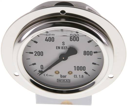 Glycerin-Einbaumanometer,Frontring, 63mm, 0 - 1000 bar