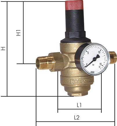 Druckminderer für Trinkwasser R 1/2", 1,5 - 12 bar, DVGW, PE 25bar