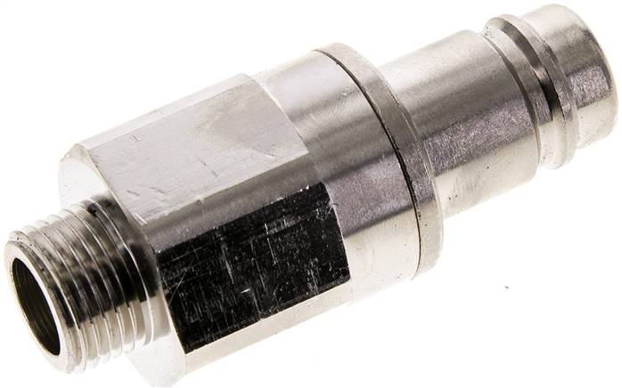 Kupplungsstecker (NW15) G 1/2"(AG), Messing vernickelt, beidseitig absperrend