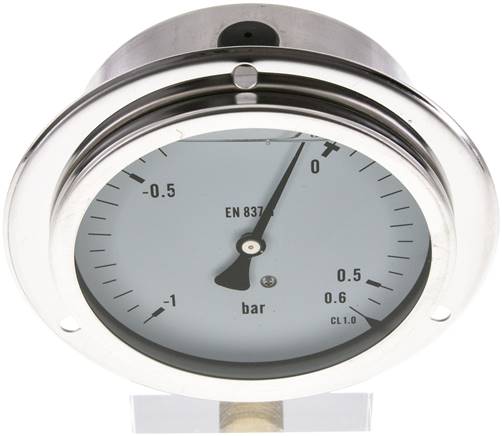Glycerin-Einbaumanometer,Frontring, 100mm, -1 bis 0,6 bar -Eco-Line
