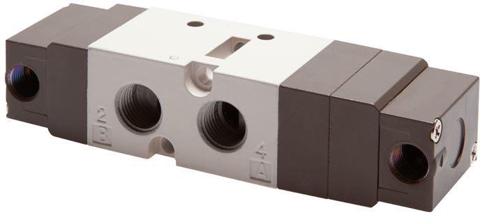5/3-Wege Pneumatikventil, G 1/4" (Pilot u. Abluft G 1/8"), Mittelstellung belüft