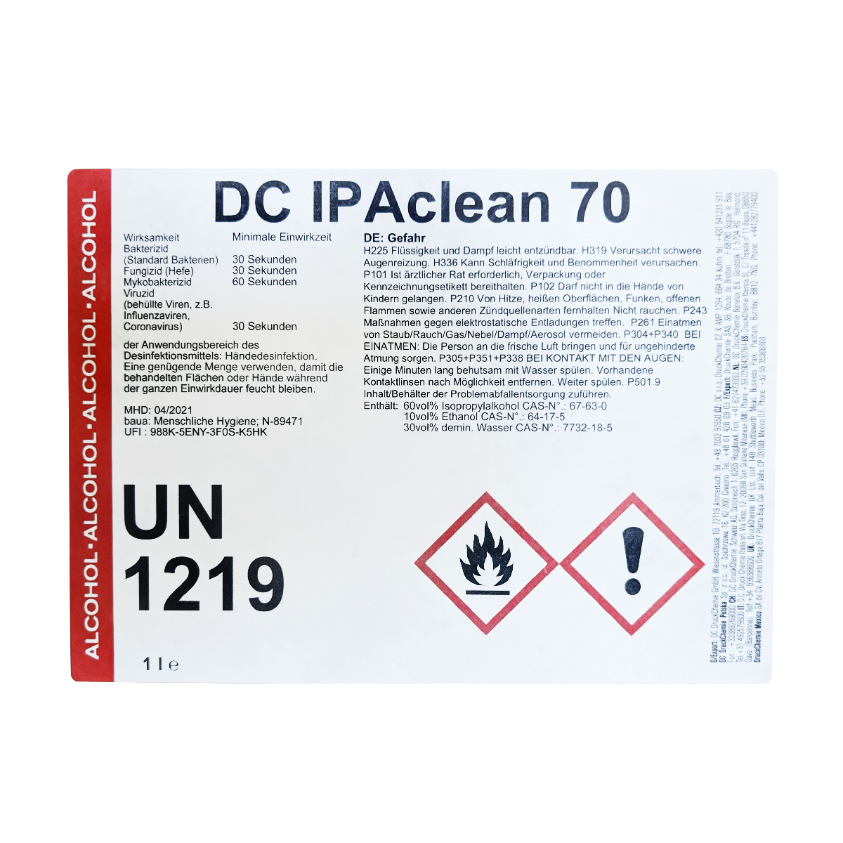 Desinfektionsmittel DC IPAclean 70 | 1 Liter zur Händedesinfektion