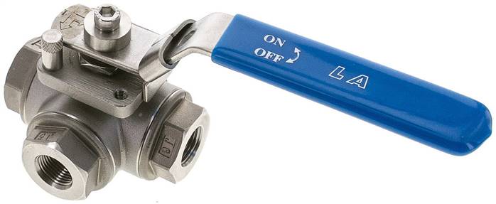 3-Wege Kugelhahn, Edelstahl, L-Bohrung, G 3/8", 0 bis 63bar