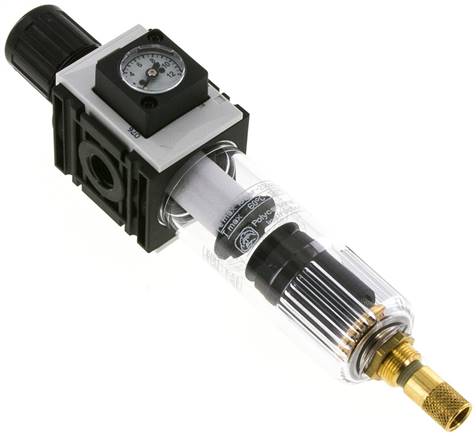 FUTURA Filterregler, G 1/4", 0,5 - 10 bar, Baureihe 0, Kompaktmanometer, Ablass automatisch