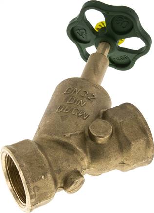 Schrägsitz-Absperrventil, Rp 1-1/4", PN 10, Messing, DVGW