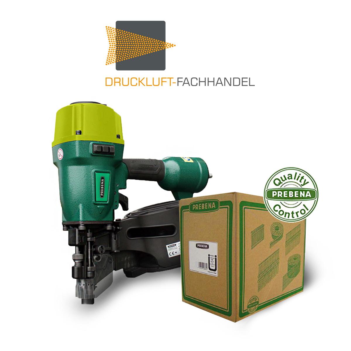 AKTION Spar-Set Prebena Druckluftnagler 8XR-CNW90 + 1 Schachtel CNW31/80BKRI Coilnägel