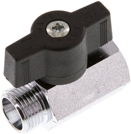 Messing-Minikugelhahn G 3/8" Innengewinde / Außengewinde, PN 15, Flügelgriff