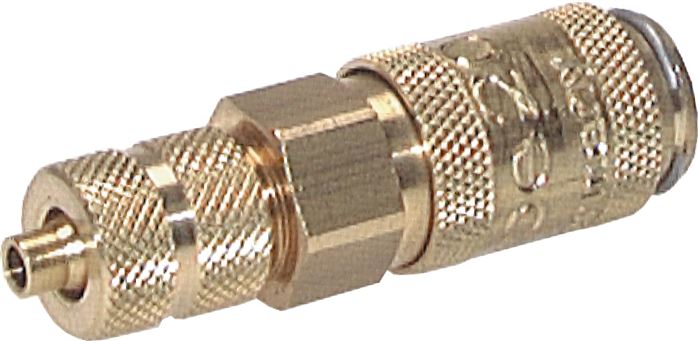 Schnellkupplung (NW2,7) 6x4mm Schlauch, Messing, für Stecker beidseitig absperrend