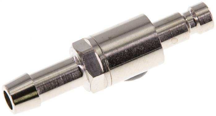 Kupplungsstecker (NW2,7) 5mm Schlauch, Messing vernickelt, beidseitig absperrend, D= 5 mm
