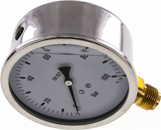 Glycerin-Manometer senkrecht (CrNi/Ms),100mm, 0 - 100 bar -Eco-Line