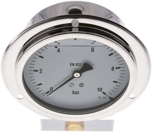 Glycerin-Einbaumanometer,Frontring, 100mm, 0 - 10 bar -Eco-Line