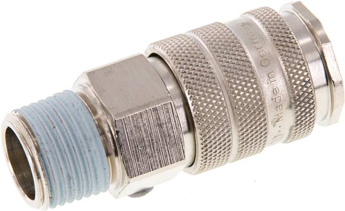 Schnellkupplung (NW10) R 1/2"(AG), Messing vernickelt, für Stecker beidseitig absperrend