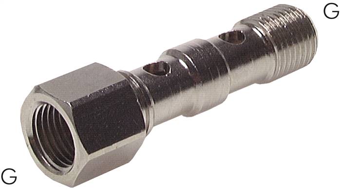 Hohlschraube, 2-fach Innengew. G 1/8"-40,5mm, Messing vernickelt