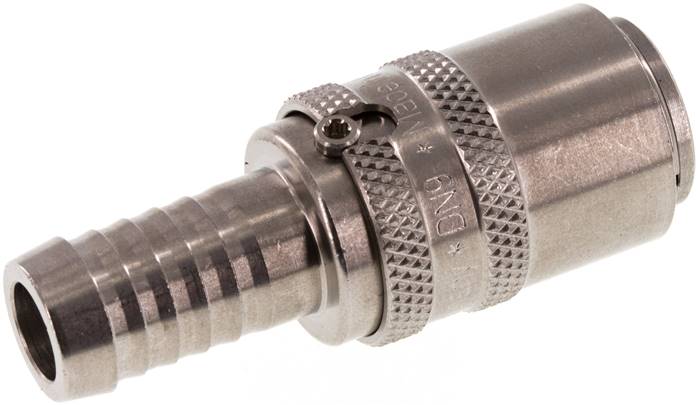 Temperier-Schnellkupplung (gerade) 13mm Zapfen, 13 (1/2")mm Schlauch, Edelstahl, für Stecker beidseitig absperrend