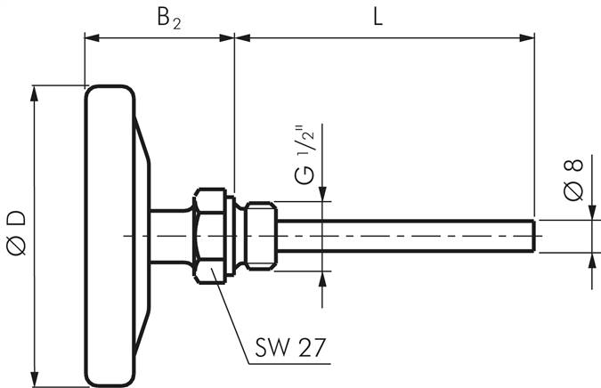 Bimetallthermometer, waagerecht D63/0 bis +300°C/160mm