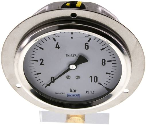 Glycerin-Einbaumanometer,Frontring, 100mm, 0 - 10 bar