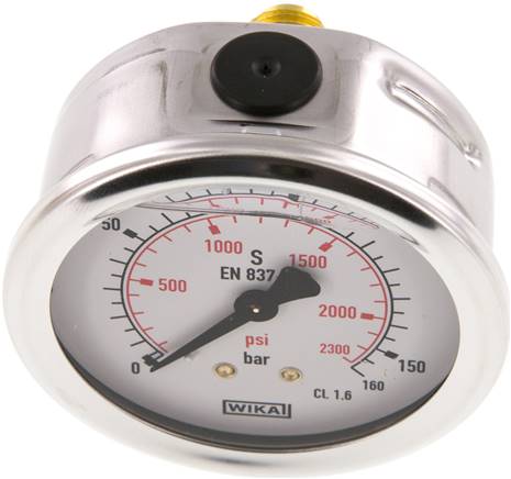 Glycerin-Manometer waagerecht (CrNi/Ms),63mm, 0 - 160bar