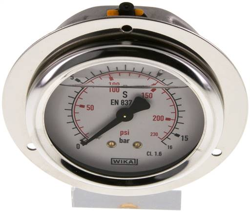 Glycerin-Einbaumanometer,Frontring, 63mm, 0 - 16 bar