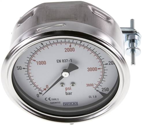Einbaumanometer, 3-kant-Frontring, 100mm, 0 - 250 bar