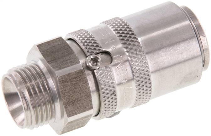 Temperier-Schnellkupplung 13mm Zapfen,G 3/8"(AG), Edelstahl, für Stecker beidseitig absperrend