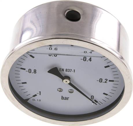 Glycerin-Manometer waagerecht (CrNi/Ms),100mm, -1 bis 0bar -Eco-Line