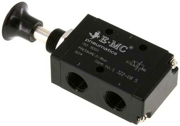 3/2-Wege Axial-Handhebelventil, Federrückstellung, G 1/4"