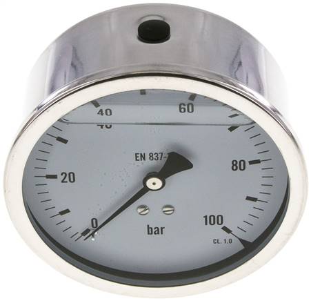 Glycerin-Manometer waagerecht (CrNi/Ms),100mm, 0 - 100bar -Eco-Line