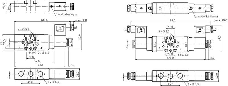 NAMUR-Magnetventil, G 1/4", 5/2-Wege (Federrückstellung), 230 V AC