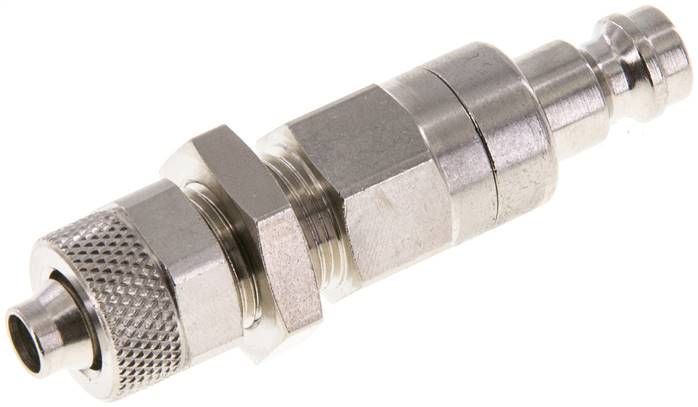 Schott-Kupplungsstecker (NW5) 8x6mm Schlauch, Messing vernickelt, beidseitig absperrend