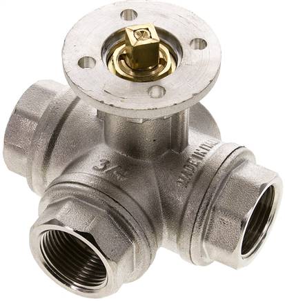 3-Wege-Kugelhahn, Direktmontageflansch G 3/4", T-Bohrung, Messing