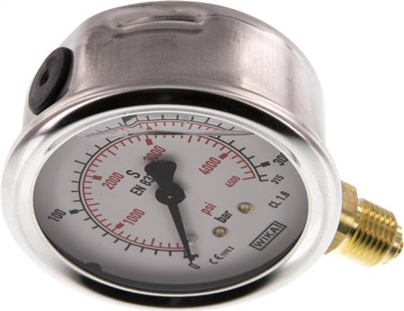 Glycerin-Manometer senkrecht (CrNi/Ms), 63mm, 0 - 315 bar