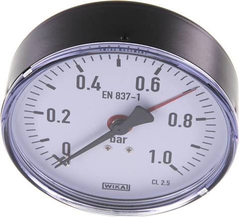 Manometer waagerecht, 100mm, 0 - 1 bar