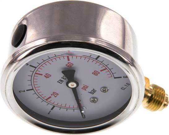 Glycerin-Manometer senkrecht (CrNi/Ms), 63mm, 0 - 6 bar -Eco-Line
