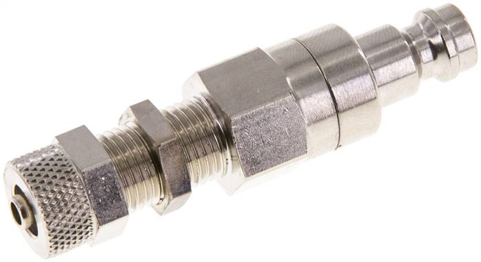 Schott-Kupplungsstecker (NW5) 6x4mm Schlauch, Messing vernickelt, beidseitig absperrend