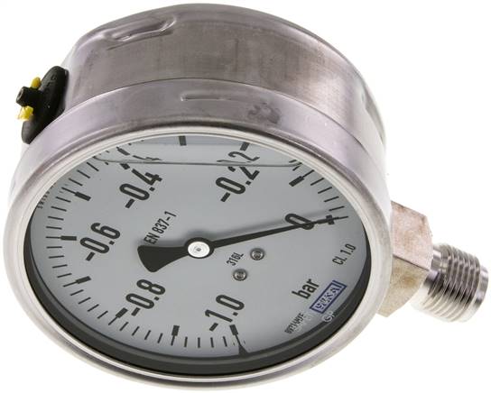 Chemie-Glycerin-Manometer senkrecht,100mm, -1 bis 0 bar