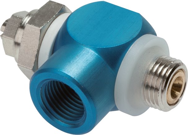Drosselrückschlagventil G 1/4", abluftregelnd (B), Aluminium, Schlitzschraube und Kontermutter