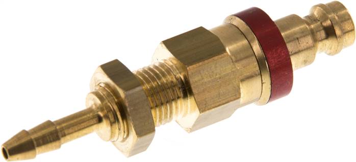 Schott-Kupplungsstecker (NW5) 6x4mm Schlauch, Messing, beidseitig absperrend, rot